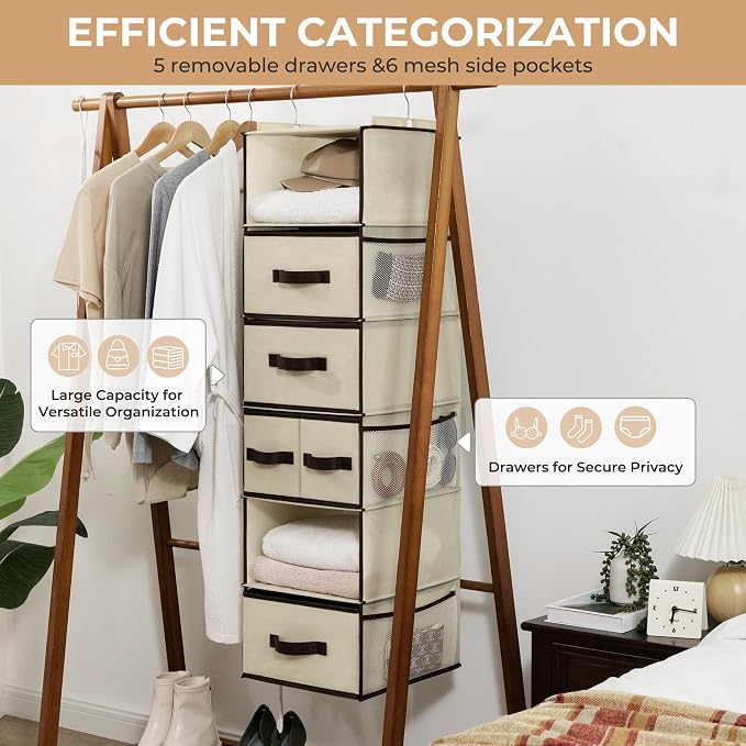 GRANNY SAYS Hanging Closet Organizer, 5 Drawers, 6 Shelves, 6 Pockets | Hanging - Image 5