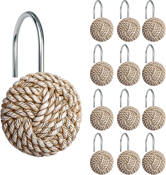 Sunlit Boho Knots Shower Curtain Hooks, Home Decorative Shower Curtain Rings by Sunlit