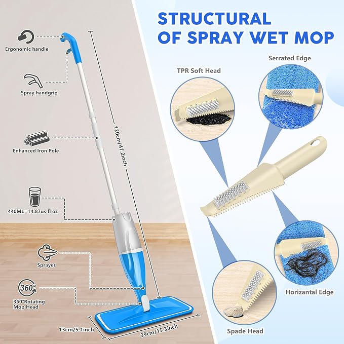 Spray Mop for Floors Cleaning: Hardwood Floor Mop Microfiber Wet Dust Mops | - Image 3
