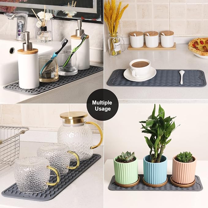 ZLR Small Dish Drying Mat for Kitchen Counter, Dark Gray | Narrow Silicone - Image 7