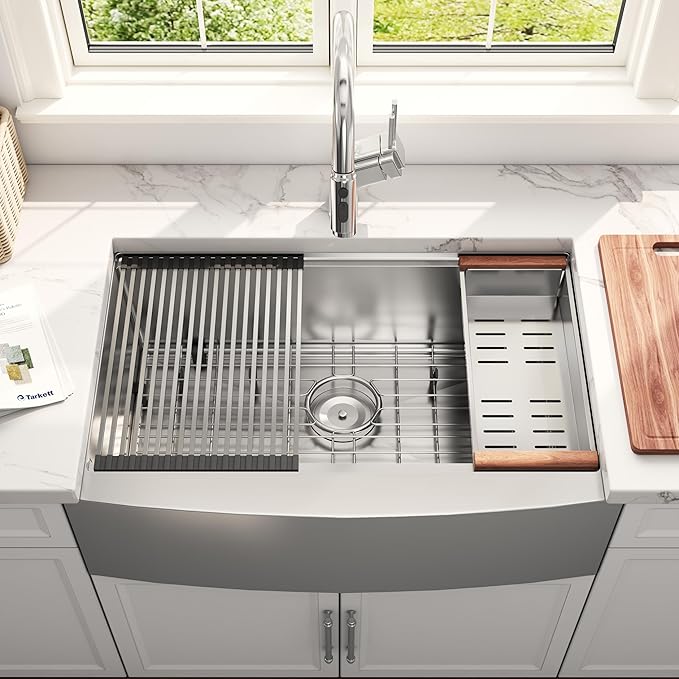 33 Inch Workstation Farmhouse Kitchen Sink 16 Gauge Stainless Steel Undermount Apron Front Sinks with Accessories Combo 33" x 21" x 10"