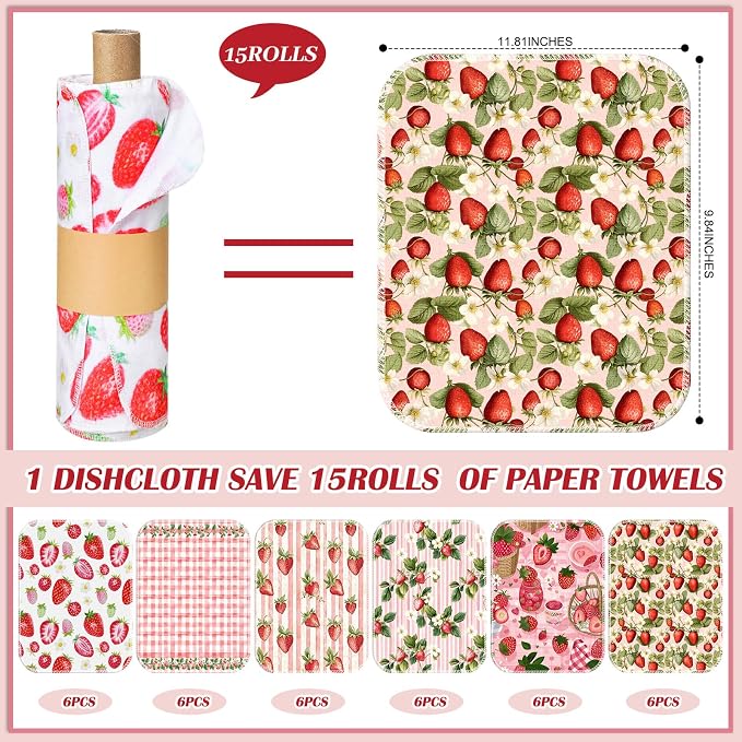 Reusable Kitchen Cloths Cotton Towel, 36 Pack, Strawberry - Image 2
