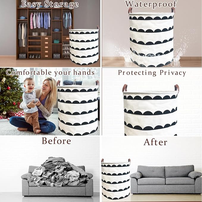 Waterproof Laundry Hamper Collapsible Laundry Basket Leather Handle Laundry Bag - Image 3