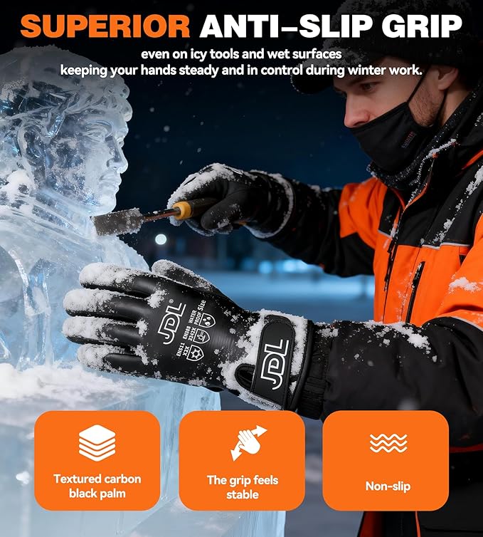 JDL Faux Mohair 100% Waterproof Winter Work Gloves for Men and Women – Extra Warm, Thermal Insulated Freezer Gloves
