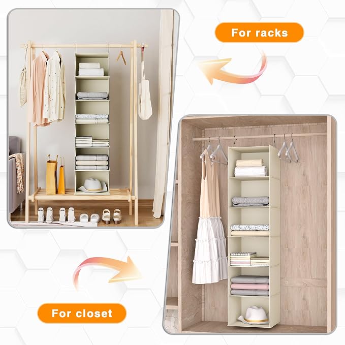 Hanging Closet Organizer 6-Shelf, Oxford Fabric Wardrobe Storage, shoes & - Image 5