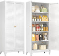 75" Tall Metal Kitchen Storage Cabinet,White Kitchen Pantry Storage Cabinet with Doors and 4 Adjustable Shelves,Utility Cabinet for Living Room,Garage,Dining Room and Office,Assemble Required