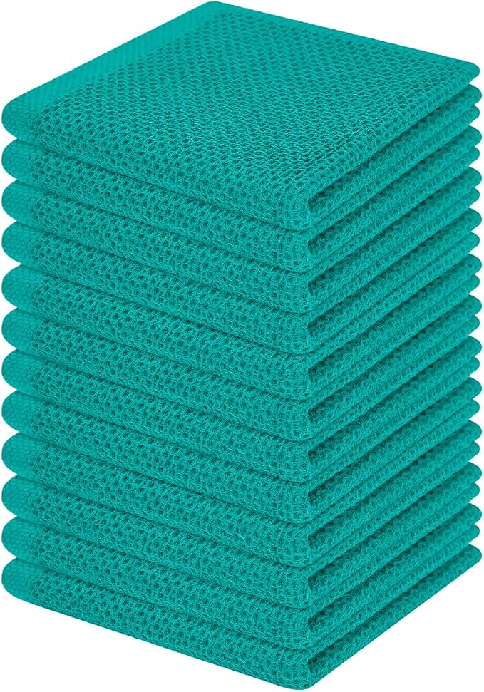 Homaxy 100% Cotton Waffle Weave Kitchen Dish Cloths 12-Pack, Teal | 12 x 12 by Homaxy