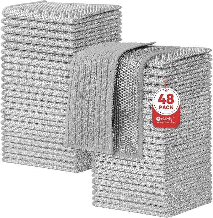 Orighty Dish Cloths, 48 Pack Double-Layer Metal Dish Rags by AllRightinOrighty
