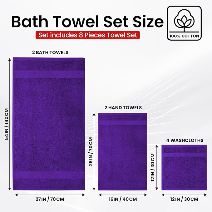 Infinitee Xclusives 100% Cotton Bath Towel Set – 8 Piece Bathroom Towel Set | – - Image 3
