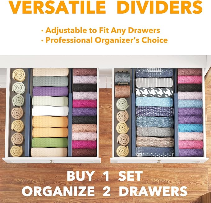 SpaceAid Bamboo 4 Pack Dresser Drawer Dividers, 4.65“ High Adjustable 12.5“-17” - Image 5