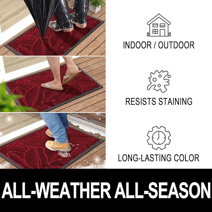 Colorxy Waterproof Doormat, Sturdy Natural Rubber Front Indoor Mat, Non Slip Low Profile Indoor Outdoor Door Mats, Stain and Fade Resistant Floor Mats, Easy Clean Patio Entry Mat, 47''x24'', Burgundy