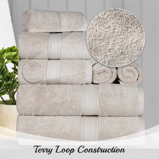 SUPERIOR Egyptian Cotton Ultra Plush & Absorbent, 8 Piece Set, Stone | Quick Dry - Image 10