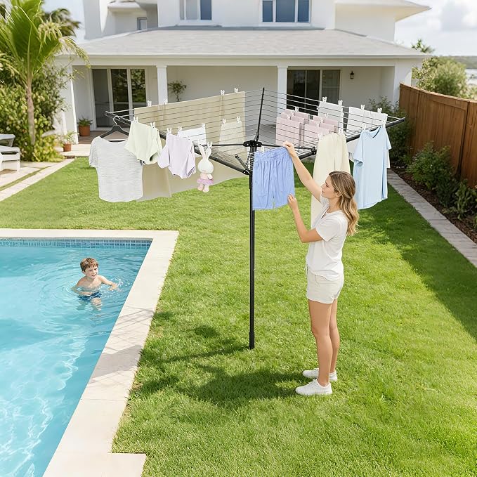 Heavy Duty Outdoor Umbrella Drying Rack, Rotating Height Adjustable Clothesline - Image 7