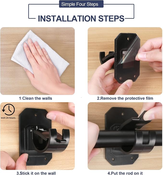 8PCS Upgraded No Drill Curtain Rod Brackets No Drilling Self Adhesive Curtain - Image 7