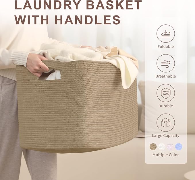 100L Extra Large Woven Laundry Basket Hamper - Image 4