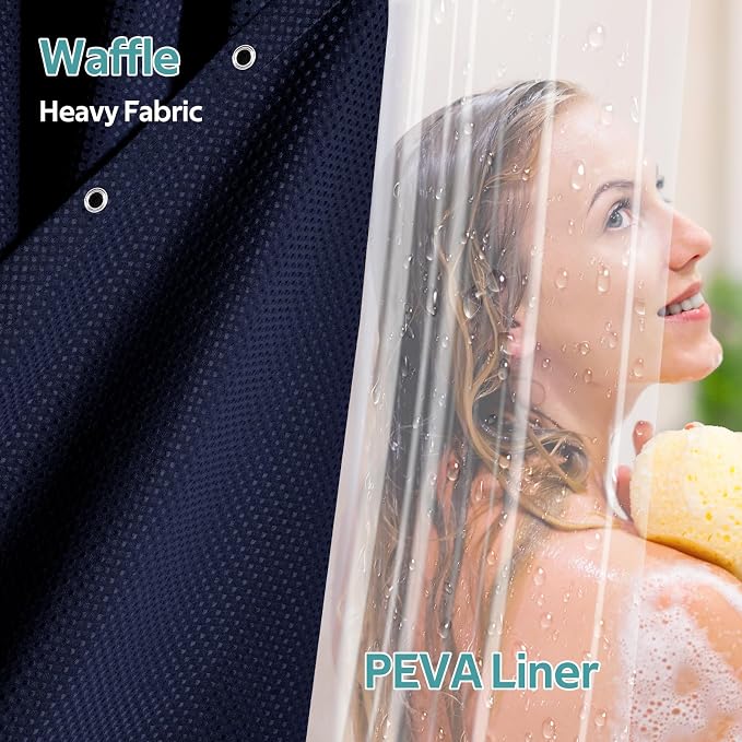 Vipfree 3 in 1 Shower Curtain Set, Waffle Shower Curtain and Liner Set - Image 3