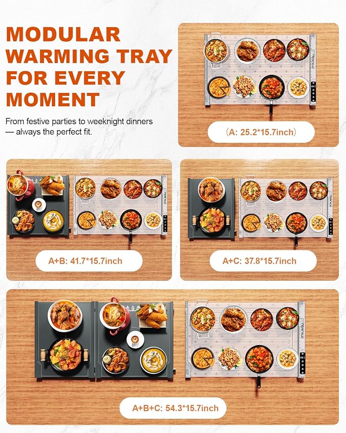 Food Warming Mat Extension Panels B+C for iTRUSOU Electric Warming Tray BWP01-A – Add-On Expandable Warming Mat for Food, Must Be Used with Main Control Panel A, For Buffet, Party Chafing Dishes