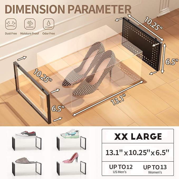 12 Pack XX-Large Stackable Clear Plastic Shoe Storage Box Organizer - Image 6