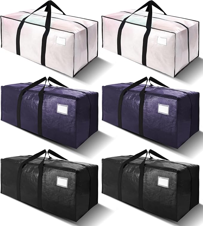 6 Pack Heavy Duty Extra Large Moving Bags W/Backpack Straps by VELVETSURE