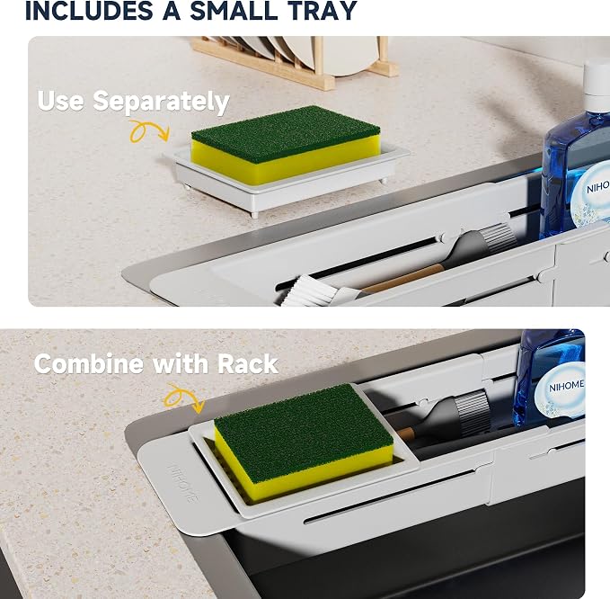 NiHome Extendable Kitchen Sink Caddy, Small Brush Sponge Storage Holder - Image 3