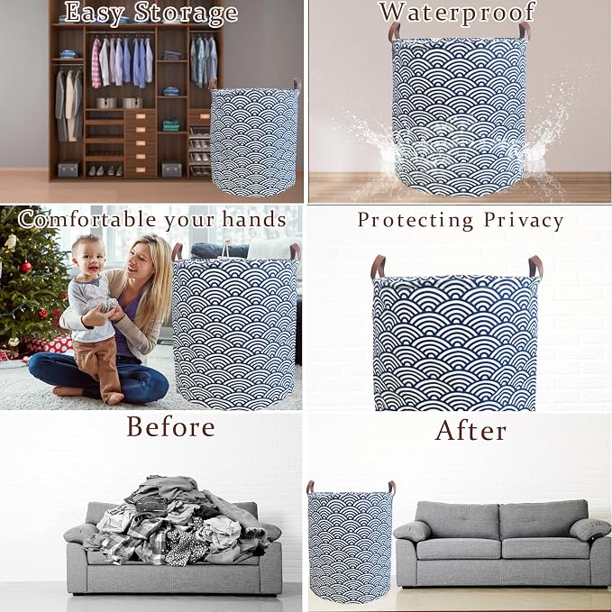 Waterproof Laundry Hamper Collapsible Laundry Basket Leather Handle Laundry Bag - Image 3