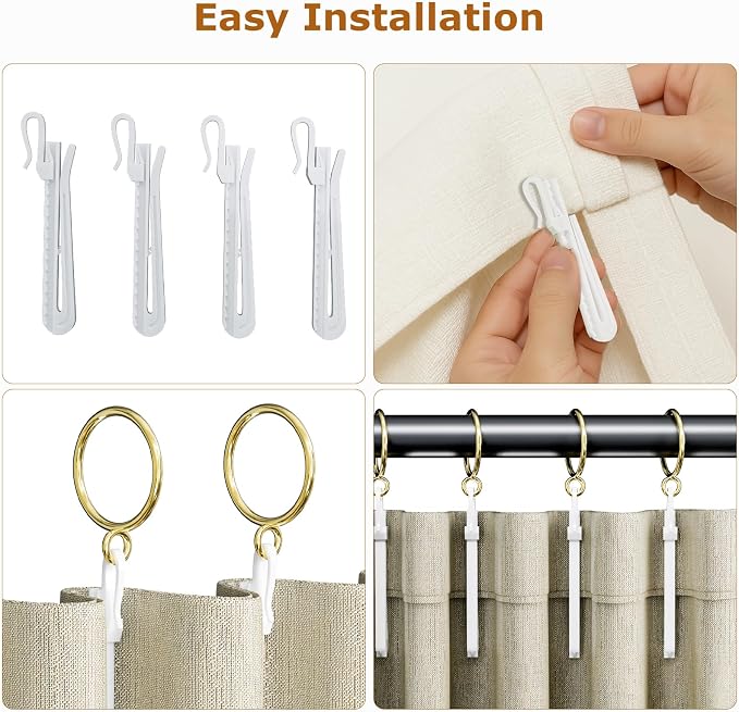 1.25 Inch Curtain Rings with Hooks, 24 Pack Gold Metal Drapery Rings with Pins - Image 3