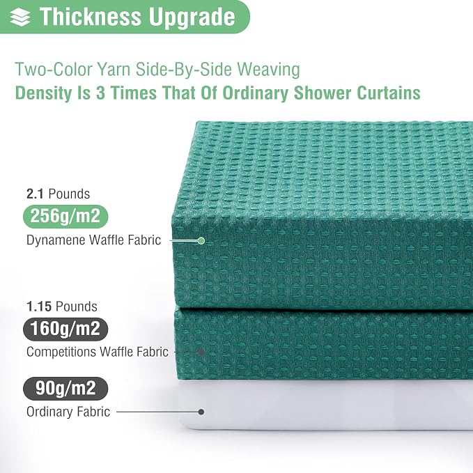 Dynamene Long Waffle Shower Curtain 256GSM Heavy Fabric 72x78 Seaweed Green - Image 2