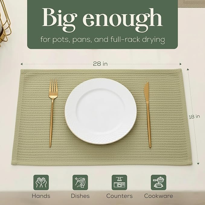 Kitchen Towels, Cotton Hand Towels, Sage Green and Cream Ribbed - Image 6