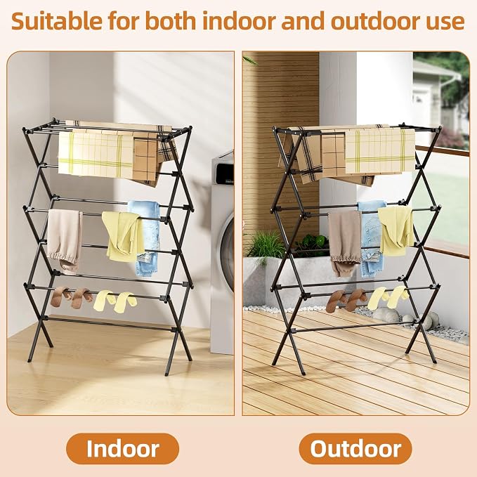 Drying Rack Clothing, 3-Tier Clothes Drying Rack Foldable, Antirust Laundry - Image 5