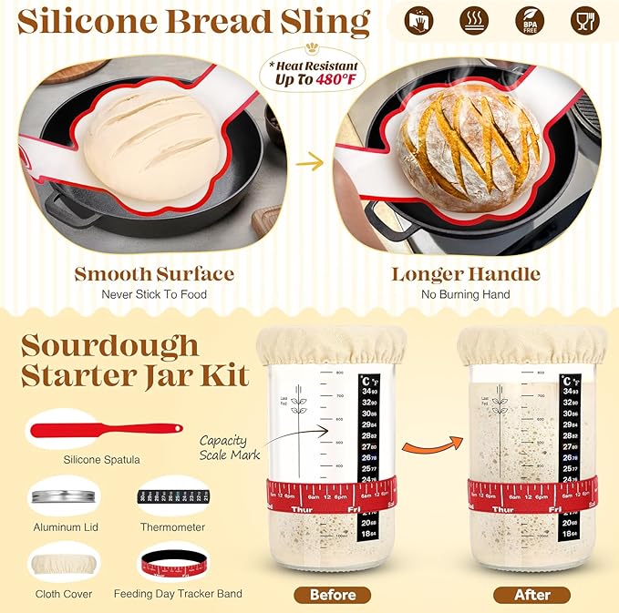 Sourdough Starter Kit, Sourdough Bread Baking Supplies, Sourdough Kit Home and Kitchen, Sourdough Starter Jar, Sourdough Jar, Bread Proofing Basket, Sourdough Bread Basket, Sour Dough Kit Tools