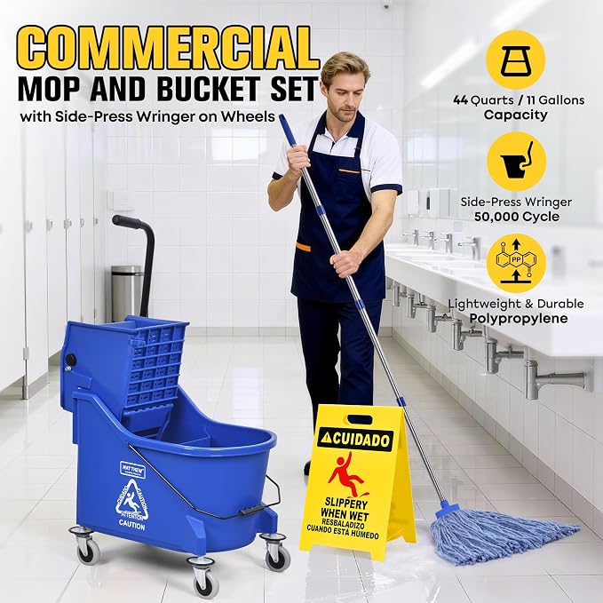Matthew Cleaning Blue 44Quart Commercial Mop Bucket INCL.Wet String Mop& 19'' - Image 2