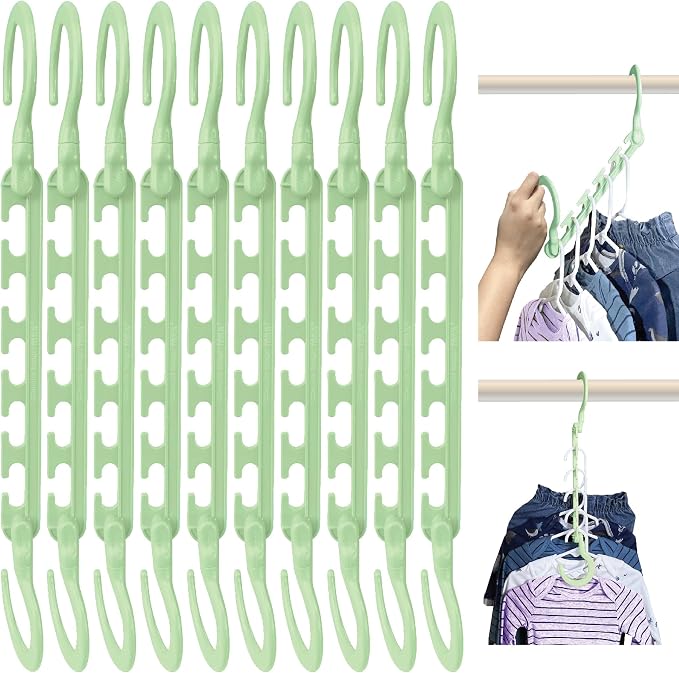 Max Space Saving Hangers, 360° Hooks, Pastel Green | Assembled cascading hangers by WONDERHANGER