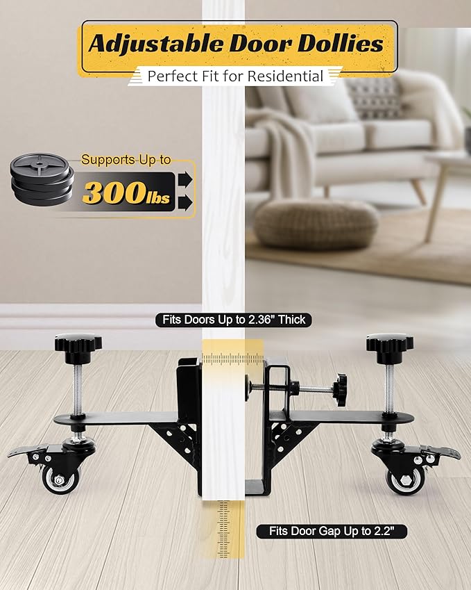 Door Installation Dolly, Heavy Duty Door Dolly Cart for Pre Hung Interior Doors - 300lb Capacity, Easy Lifting & Quick Mounting for Door Panels, Door Installation Tools, Panel Carrier with Wheels