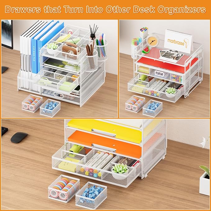Marbrasse Mesh Desk Drawer Organizer Tray 3 Packs, 9 Adjustable Compartments - Image 7