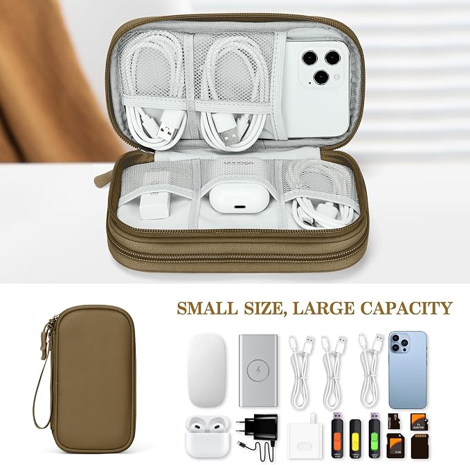 FYY Electronic Organizer, Travel Tech Pouch Bag, Cable Organizer Brown | Wrist - Image 6