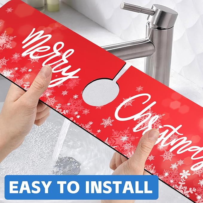 Merry Christmas Snowflake Kitchen Sink Splash Guard Mat Absorbent Fast Drying - Image 6
