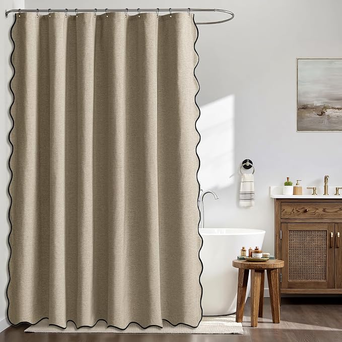 MIULEE 72"x84" Extra Long Scalloped Linen Shower Curtain Khaki - Image 2