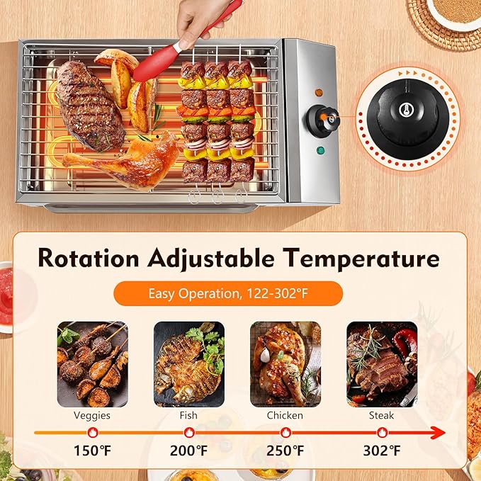 1800W Countertop Electric BBQ Grill Stainless Steel Party Grill Electric Barbecue Cooking Machine, Smokeless Party Grill Barbecue Tool, Fits Home Camping