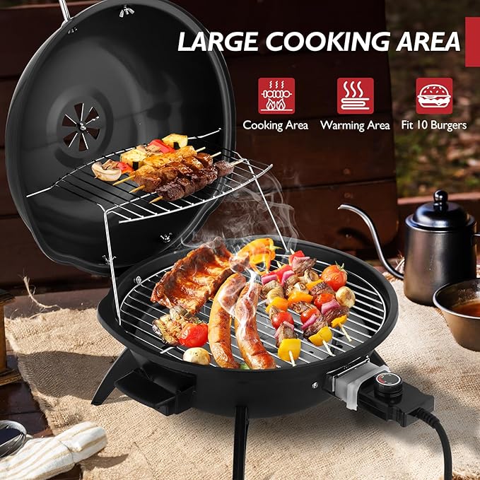 Outvita Indoor/Outdoor Electric Grill, 1600W Portable Removable Stand Grill with Double Layer Design for Countertops, BBQ, Patio & Backyard (Black)