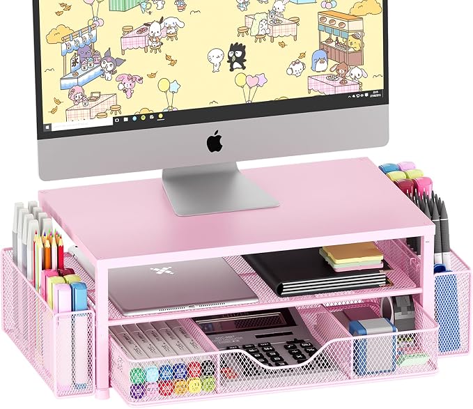 Desk Organizer and Accessories, 2-Tier Computer Monitor Stand Riser by OPNICE
