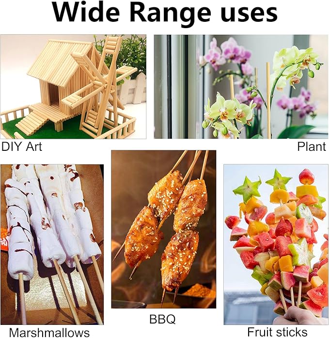 BLUE TOP 200pcs Natural Bamboo Skewers 10 inch Φ=4mm;Bamboo Sticks for Grilling, BBQ, Kabob,; Candy Sticks for Fruits, Candies, Chocolate Fountain, Appetizer, Plant Sticks for flower tomato growth