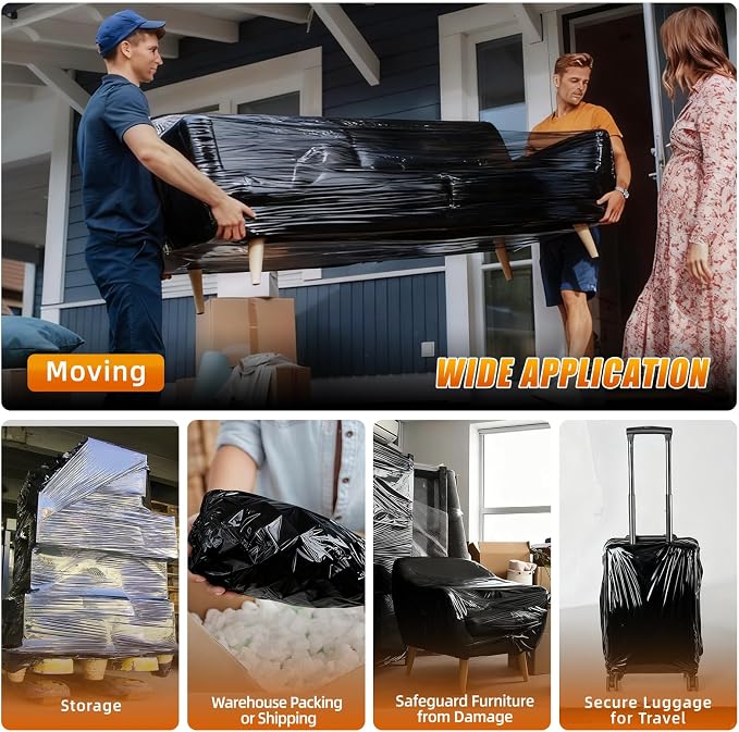 Black Stretch Film Shrink Wrap for Moving Supplies x 1000ft, Industrial - Image 6