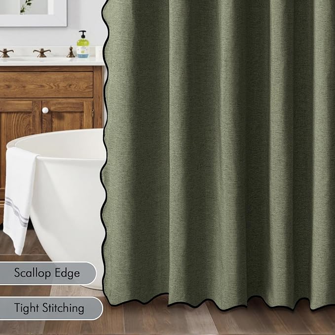 MIULEE 72"x84" Extra Long Scalloped Linen Shower Curtain Olive Green - Image 5