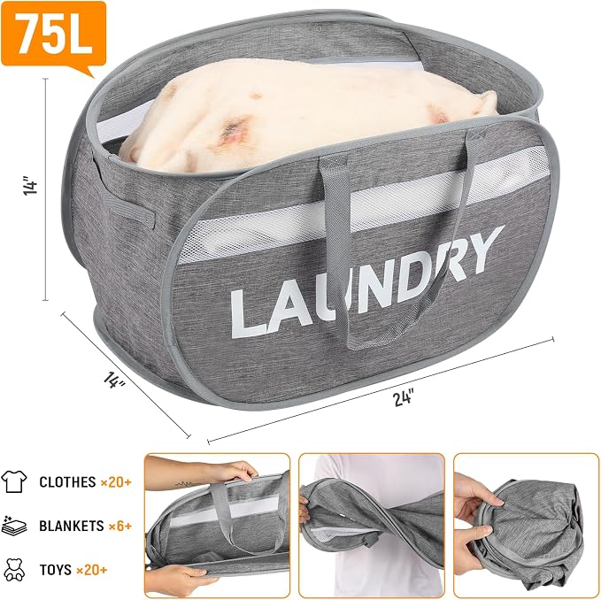 Collapsible Laundry Baskets, Foldable Clothes Hamper - Image 5