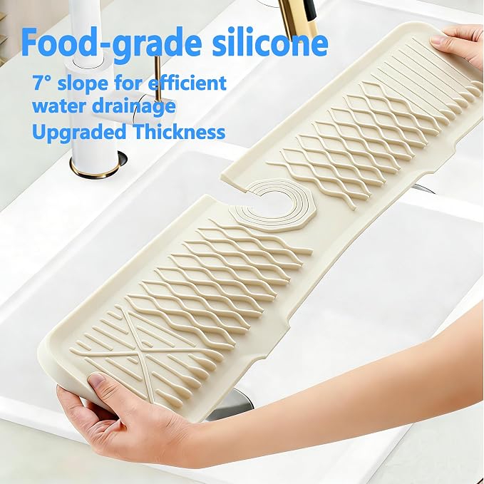 24 Inch Silicone Faucet Mat for Kitchen Sink, 7° Slope Fast Self-Draining Sink - Image 5