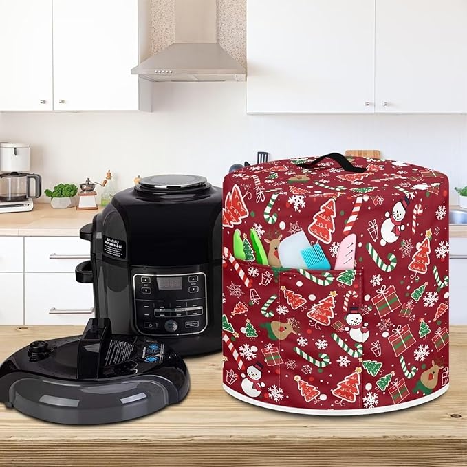 Dust Cover Compatible with 8 qt Electric Pressure Cooker Rice Cooker and Air Fryer Insulated Protective Cover Keep Appliance Clean Christmas Decor, Elk Snowman Candy Canes