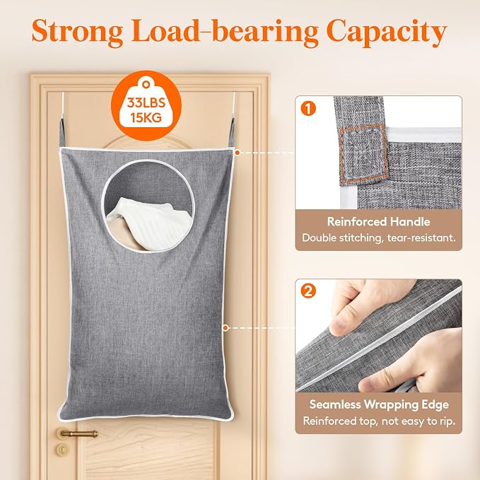 Lifewit 2 Pack Over Door Laundry Hamper, Collapsible Hanging, Light Gray - Image 3