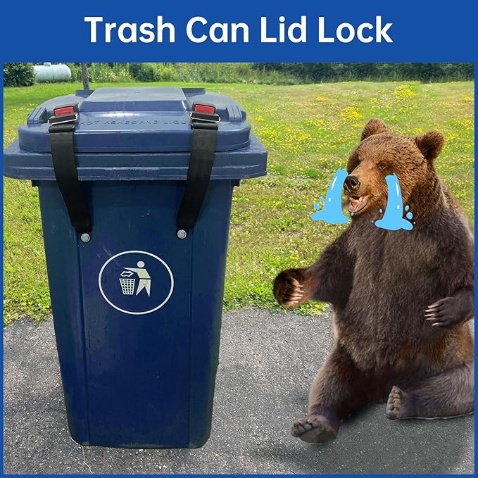 Trash Can Lock for Animals - Raccoon-Proof Trash Can Locks,(4Pcs) Heavy-Duty Bear Trash Can Lock with Lid Strap, Animal Proof Garbage Can Lock for Outdoor Trash Bin, One-Handed Operation