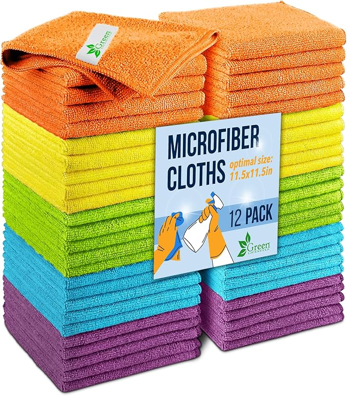 GREEN LIFESTYLE Microfiber Cleaning Cloth 11.5" x 11.5" 12 Pack by GreenLifeStyle