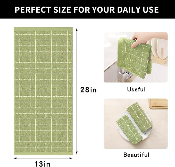 Homaxy 100% Cotton Terry Kitchen Towels, 12 Pack, Sage Green - Image 5